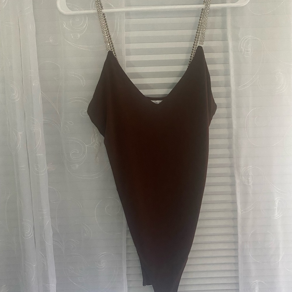 Brown Bodysuit with rhinestone straps